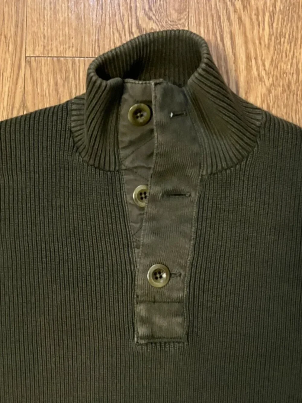 Vtg Polo Ralph Lauren Mock Neck Button Sweater Small Olive Green Cotton Military